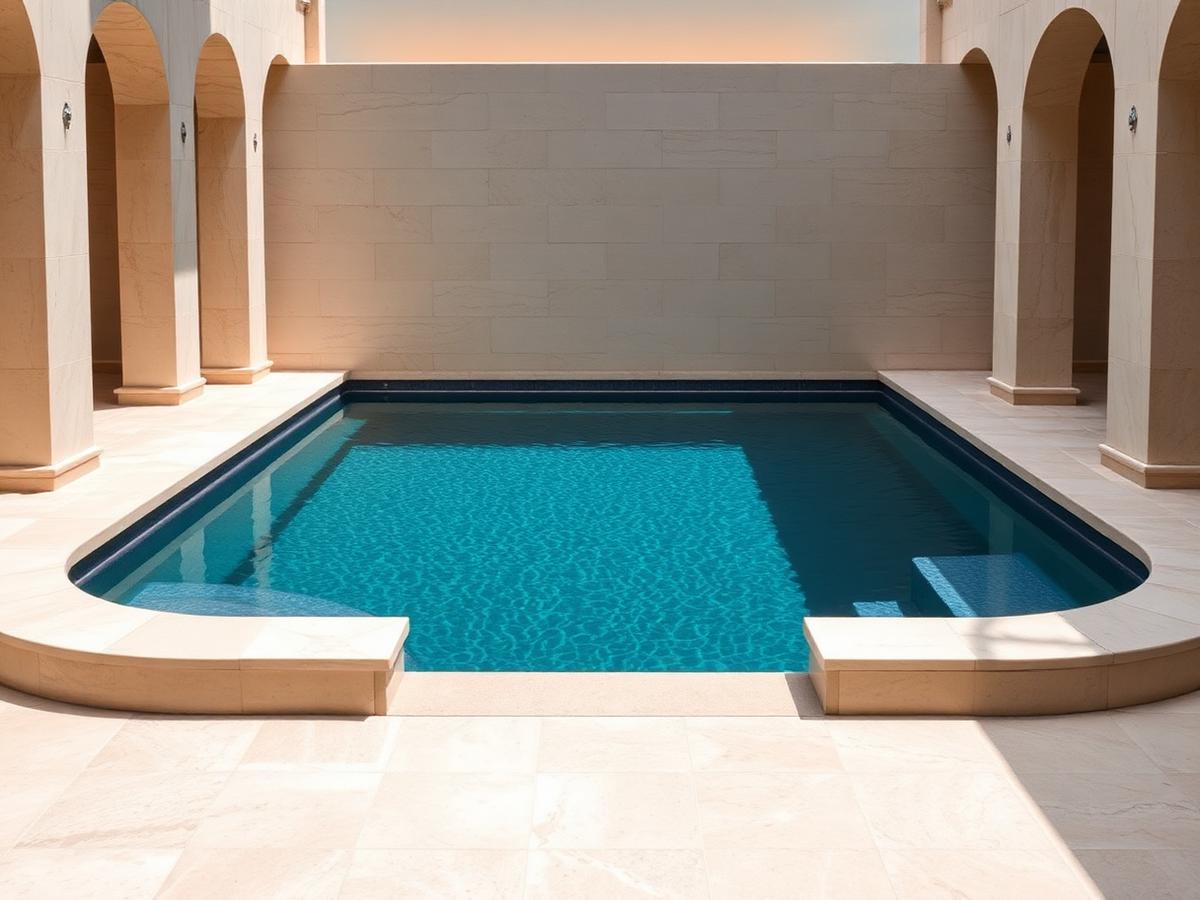 Spa cu piscină în travertin antichizat — proiect RAW STUDIO