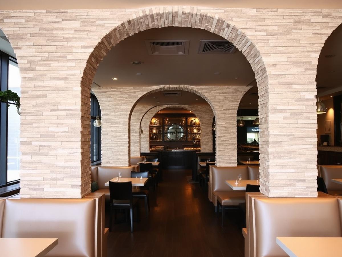 Restaurant cu pereți accent din piatră flexibilă — proiect RAW STUDIO